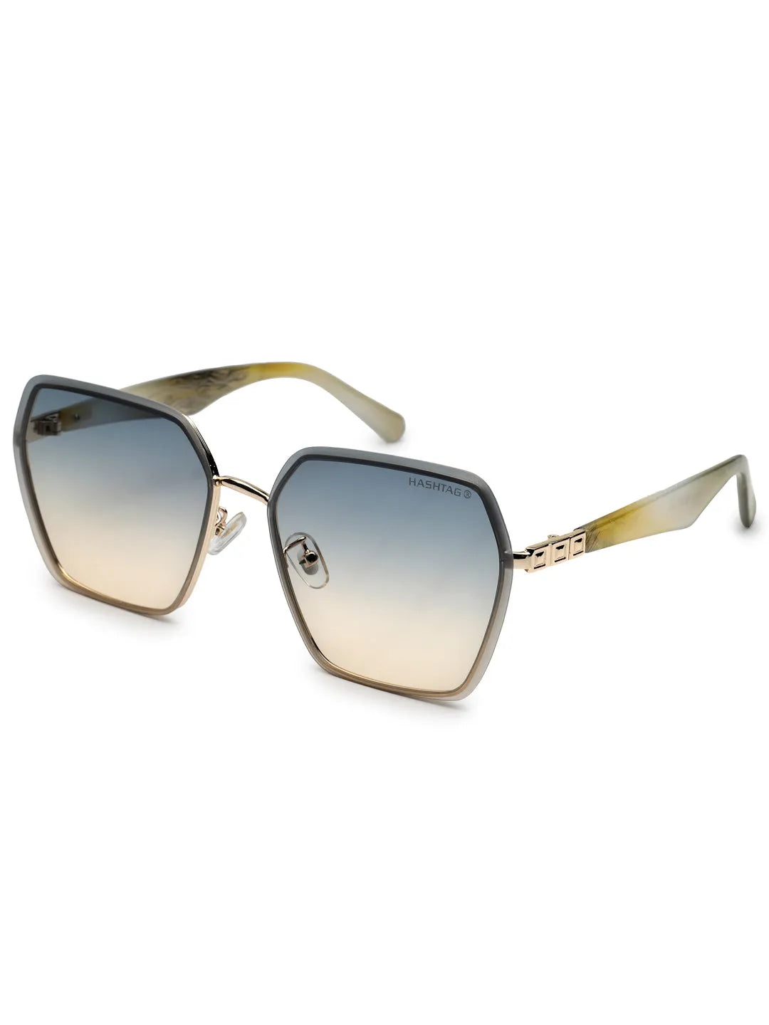 Arion | Gradient Brown & Blue Oversized Full Rim Hexagonal Sunglasses for Women [UV-protected]