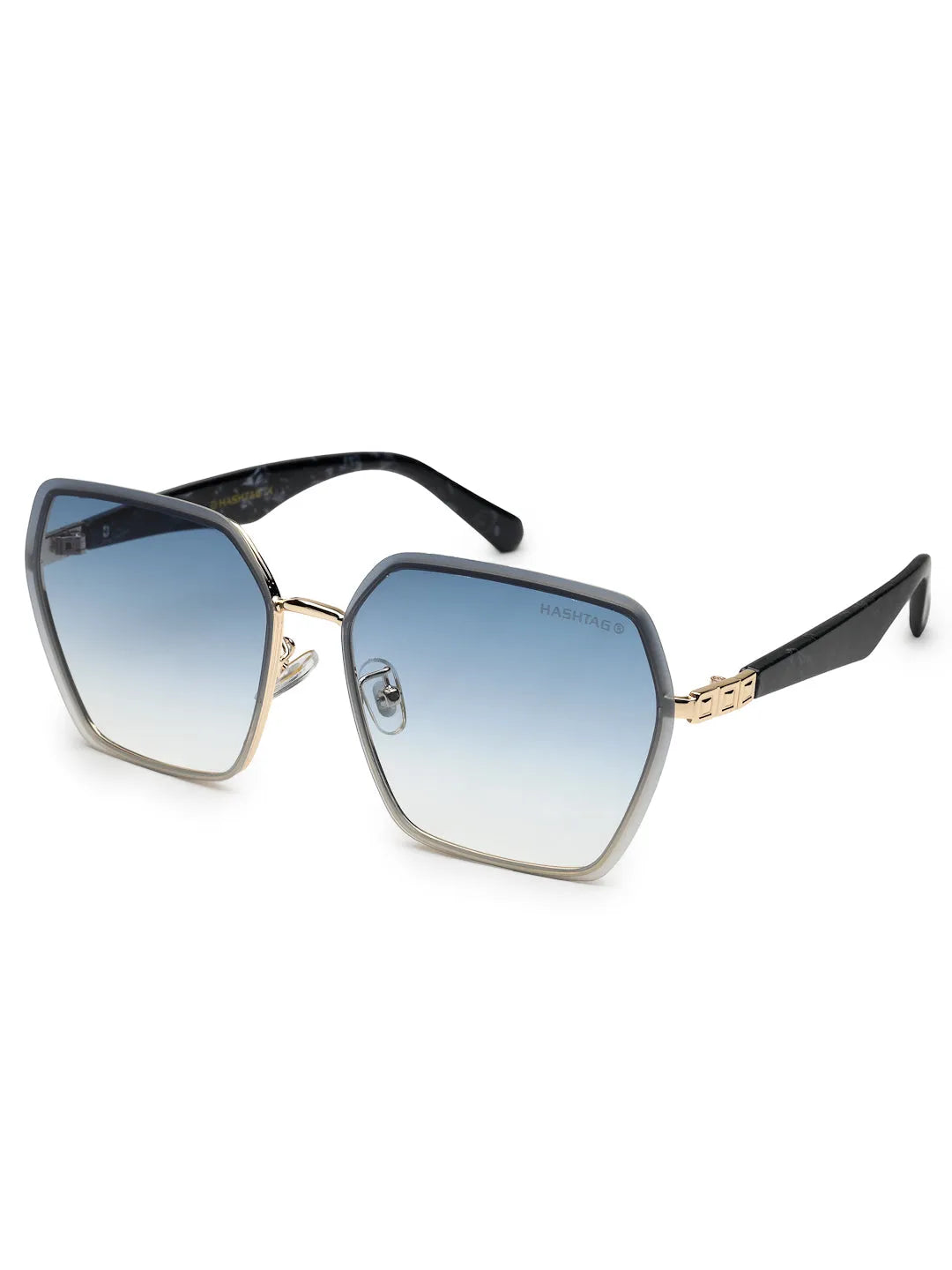 Arion | Gradient Grey Oversized Full Rim Hexagonal Sunglasses for Women [UV-protected]
