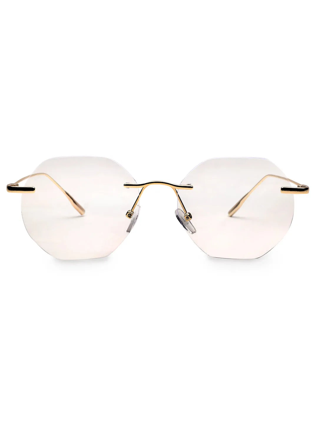 Hexora | Golden Medium Rim Less Octagon Computer Glasses for Men & Women [Blue Block]