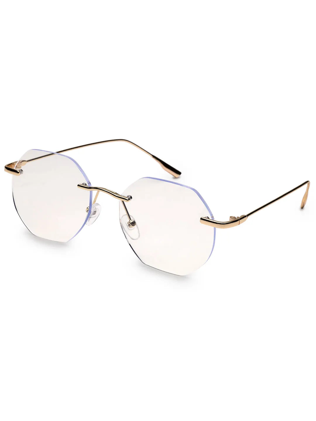 Hexora | Golden Medium Rim Less Octagon Computer Glasses for Men & Women [Blue Block]