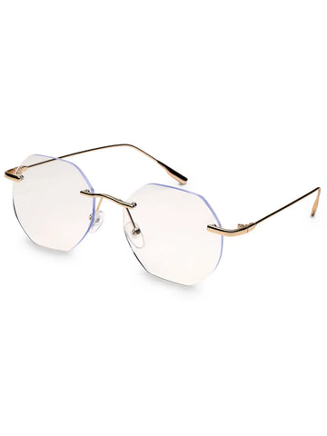 Hexora | Golden Medium Rim Less Octagon Computer Glasses for Men & Women [Blue Block]