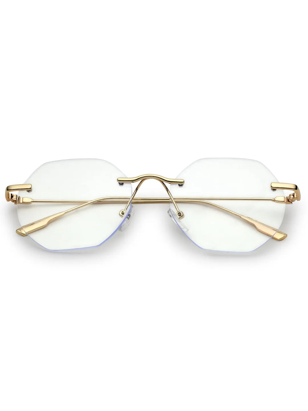 Hexora | Golden Medium Rim Less Octagon Computer Glasses for Men & Women [Blue Block]