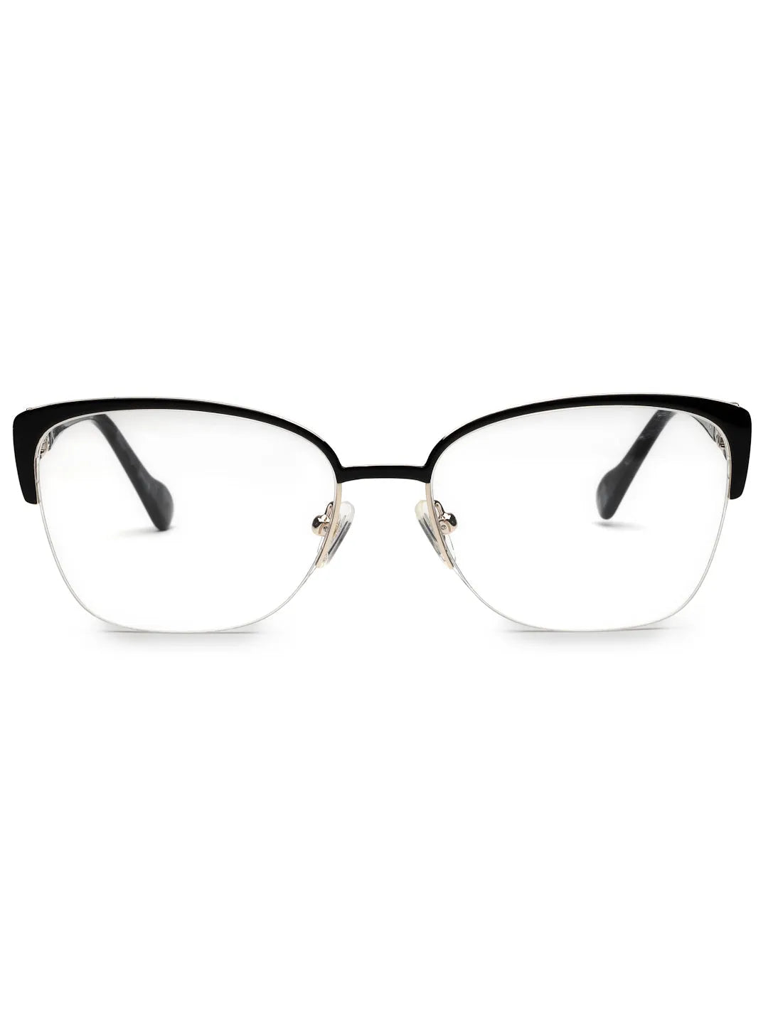 Luxury | Black Medium Half Rim Cateye Eyeglasses for Women [Demo Lens]