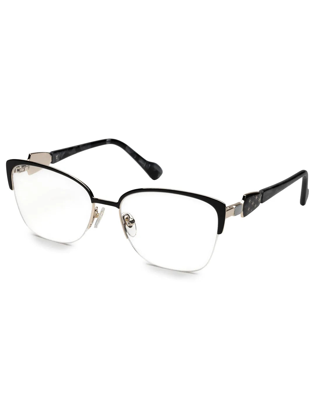 Luxury | Black Medium Half Rim Cateye Eyeglasses for Women [Demo Lens]