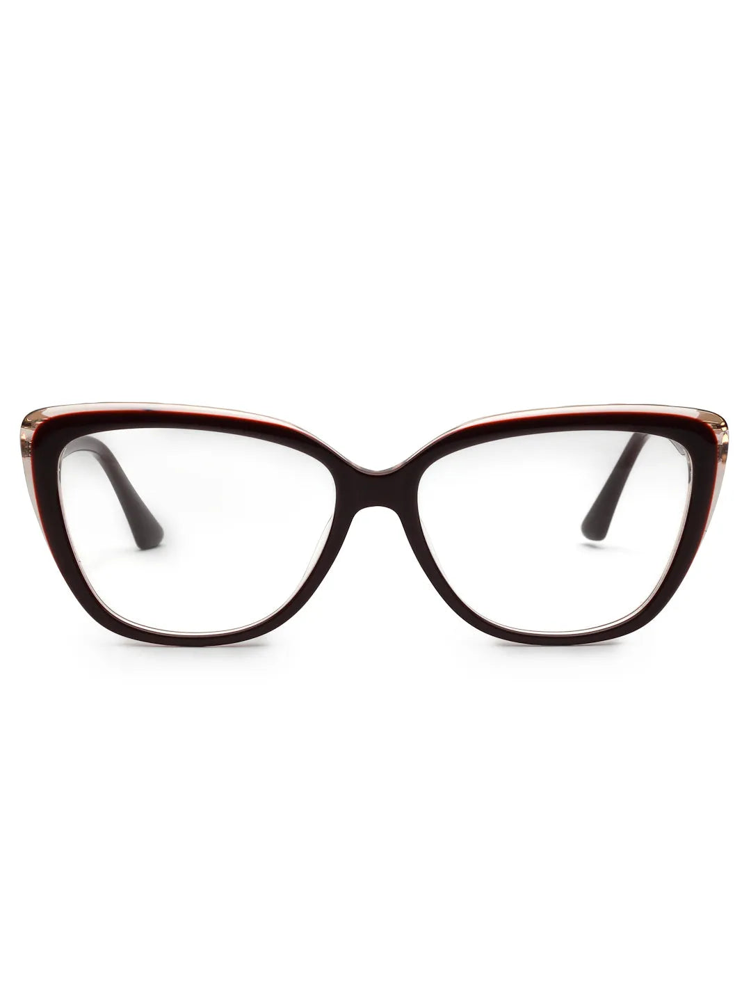 Luxury | Golden-Dark Red Medium Full Rim Cateye Eyeglasses for Women [Demo Lens]