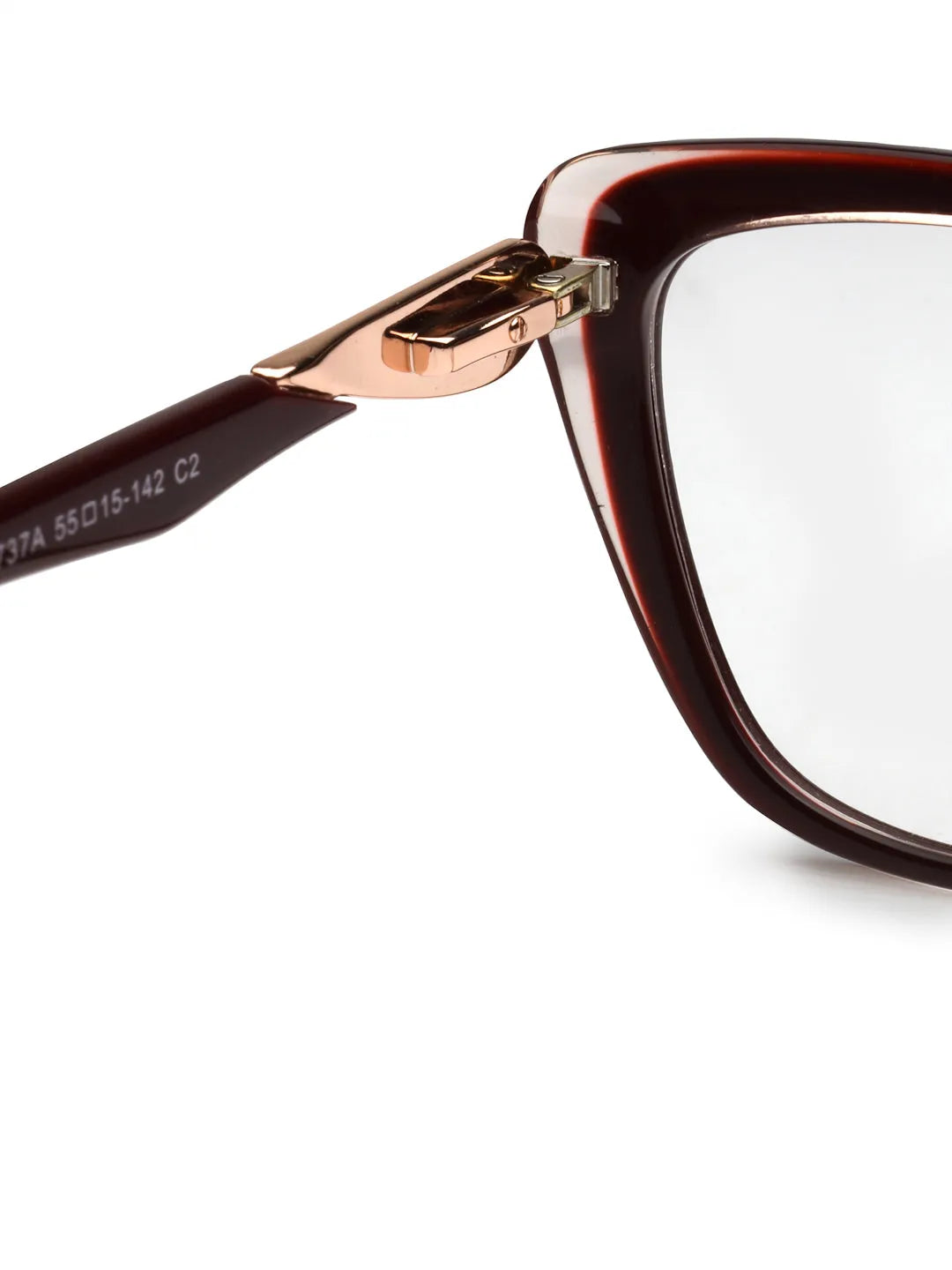 Luxury | Golden-Dark Red Medium Full Rim Cateye Eyeglasses for Women [Demo Lens]