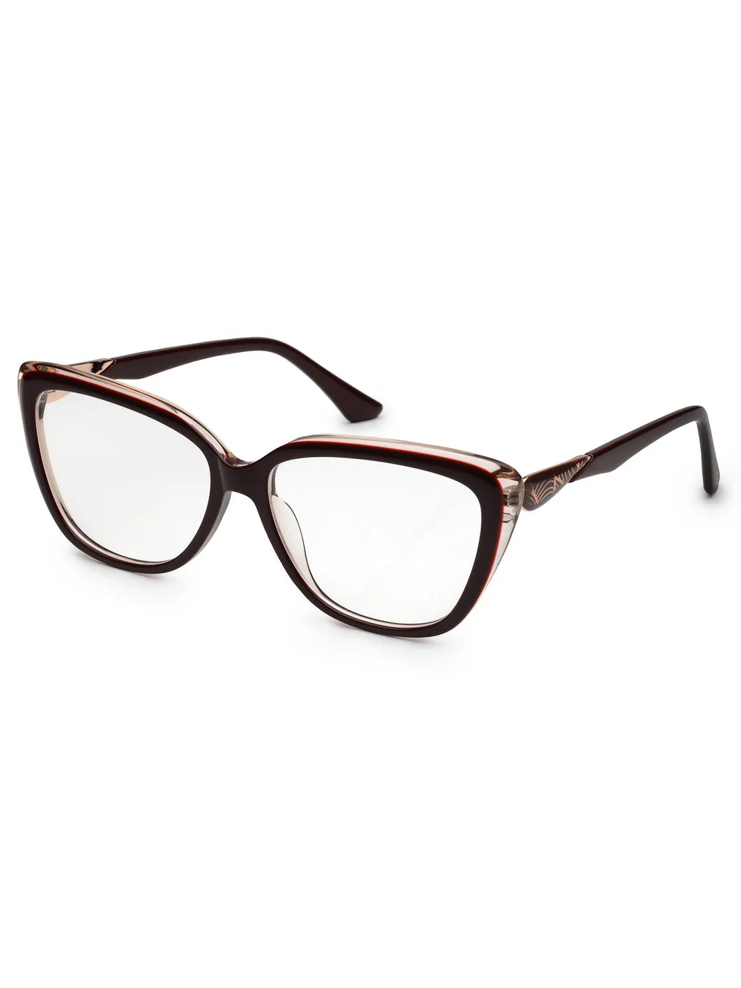 Luxury | Golden-Dark Red Medium Full Rim Cateye Eyeglasses for Women [Demo Lens]