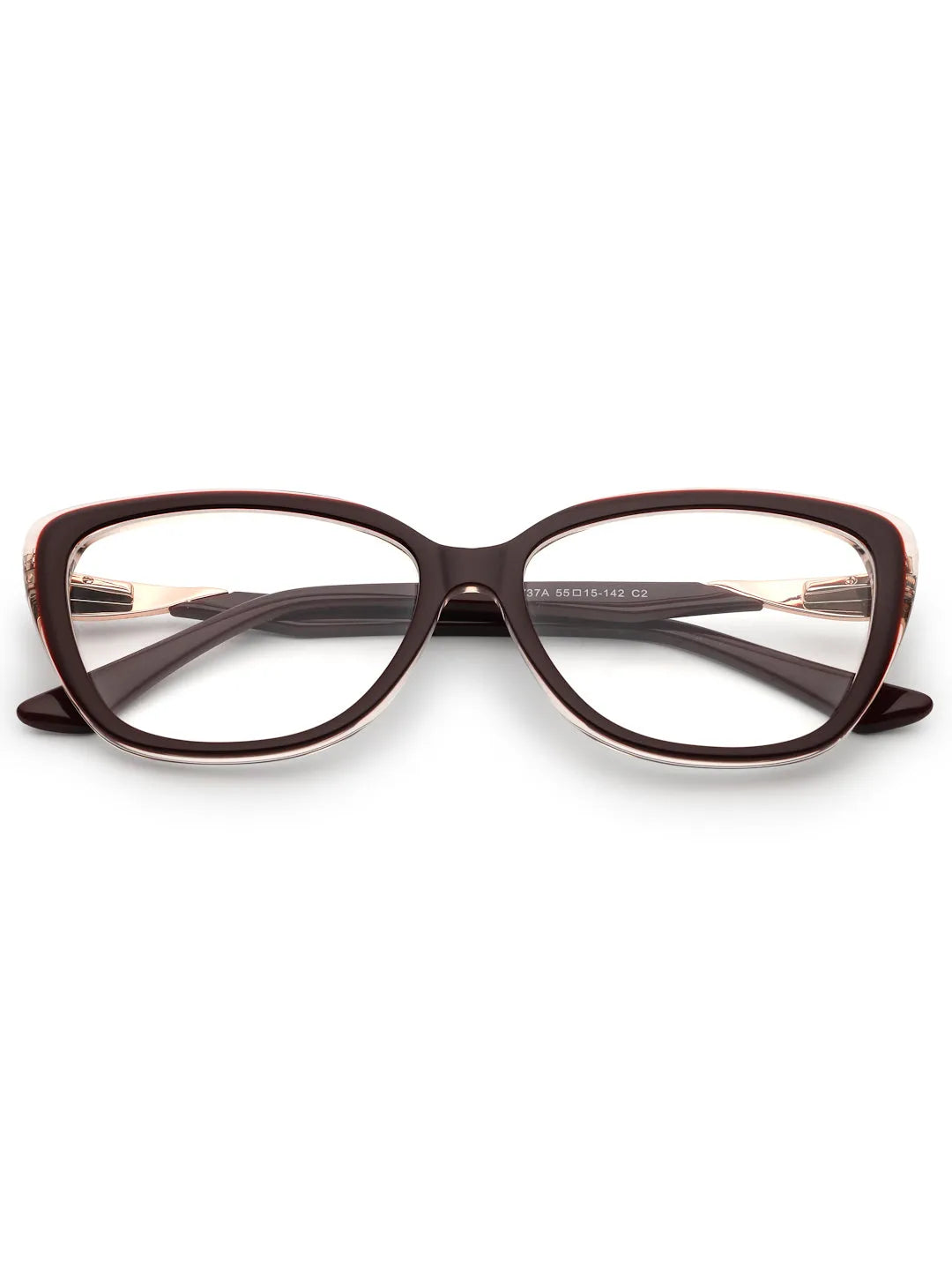 Luxury | Golden-Dark Red Medium Full Rim Cateye Eyeglasses for Women [Demo Lens]