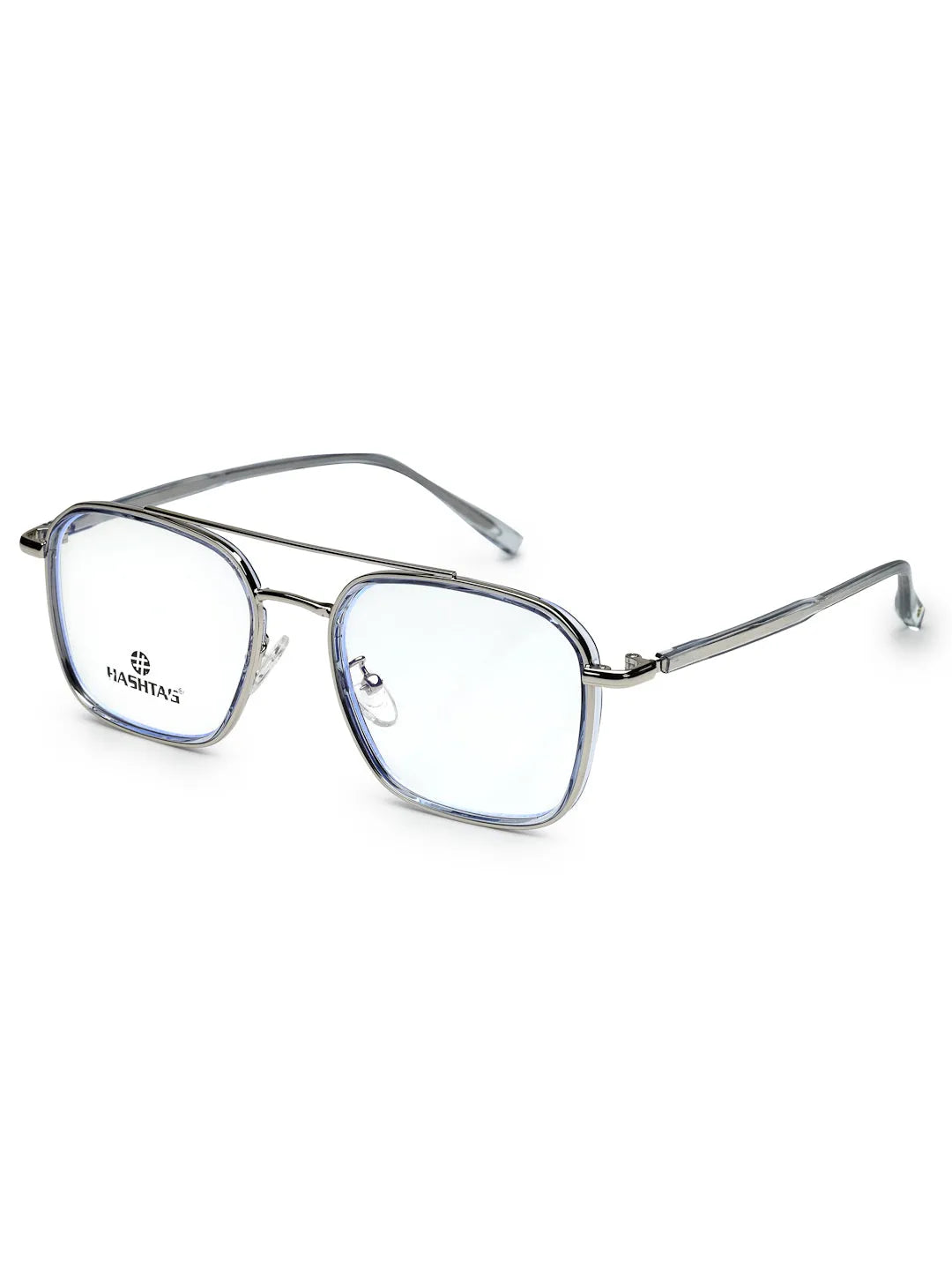 Cryonix | Silver Grey Medium Full Rim Square with Lock Side Hinges Eyeglasses for Men & Women [Demo Lens]
