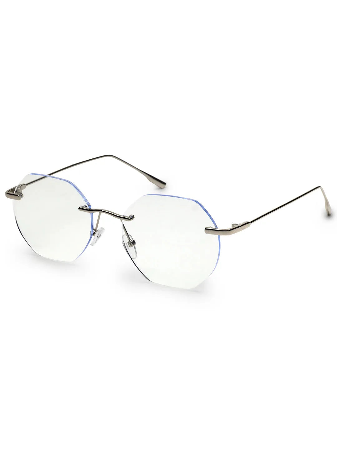 Hexora | Silver Medium Rim Less Octagon Computer Glasses for Men & Women [Blue Block]