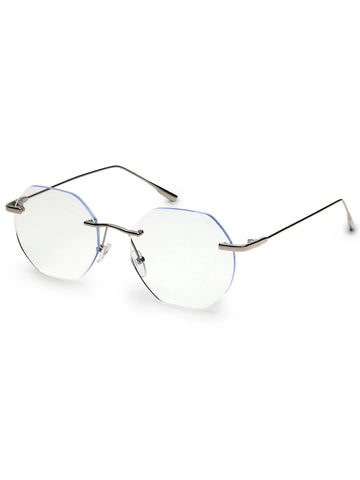 Hexora | Silver Medium Rim Less Octagon Computer Glasses for Men & Women [Blue Block]