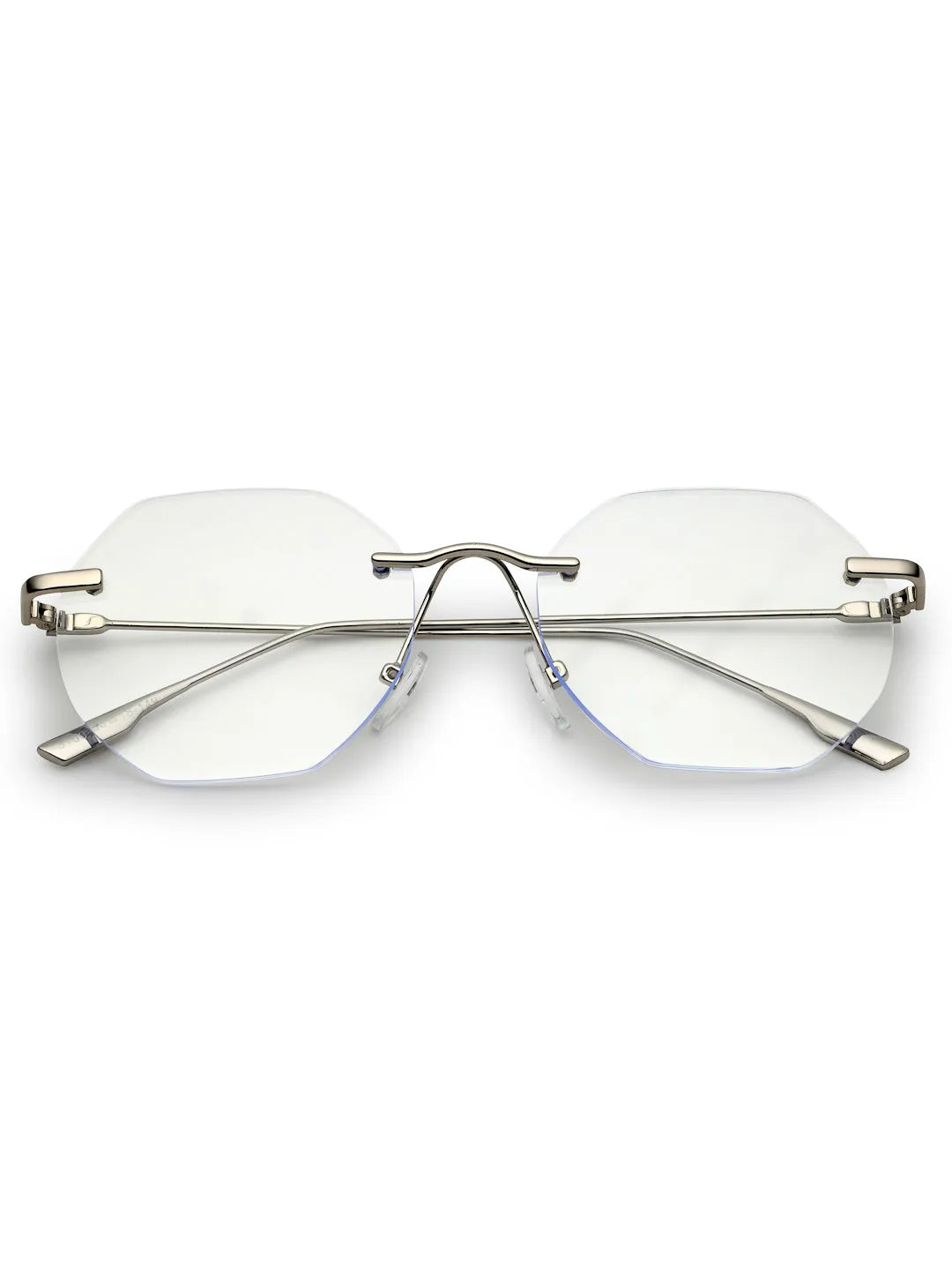 Hexora | Silver Medium Rim Less Octagon Computer Glasses for Men & Women [Blue Block]
