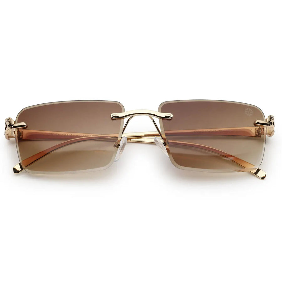 Clyra | Gradient Brown Medium Rim Less RECTANGLE Sunglasses for Men [UV-protected]