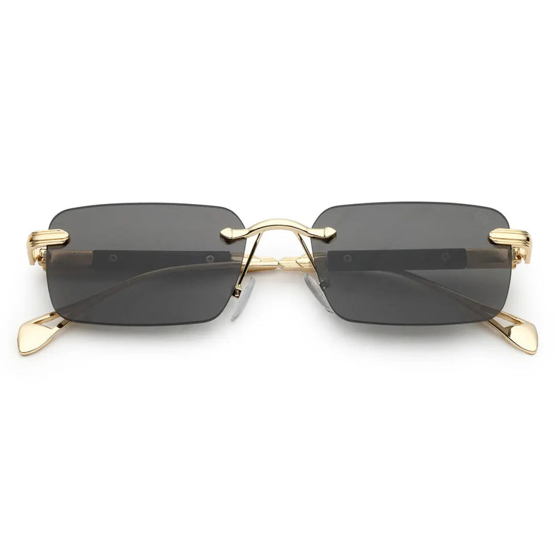 Veyra | Golden Medium Rim Less Rectangle Sunglasses for Men [UV-protected]