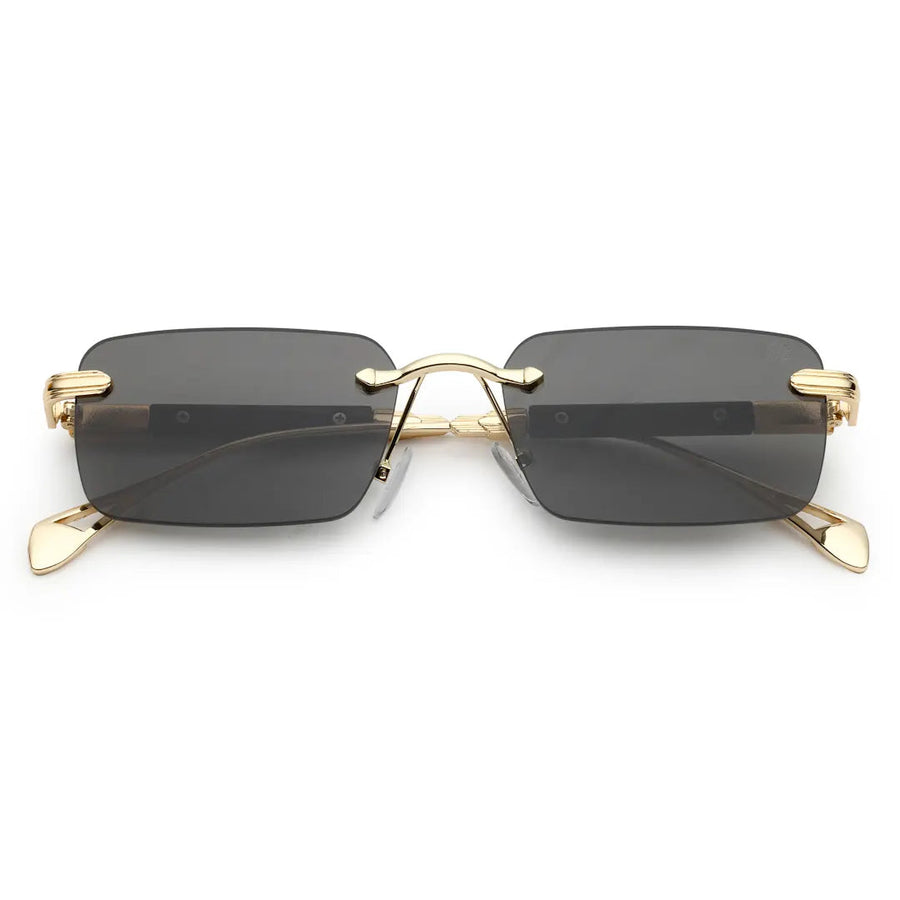 Veyra | Golden Medium Rim Less Rectangle Sunglasses for Men [UV-protected]