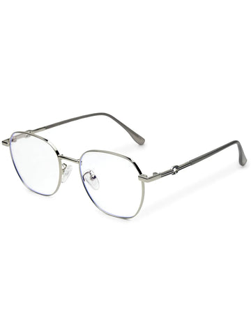 Frostis | Silver Small Full Rim Hexagonal Computer Glasses for Men & Women [Blue Block]