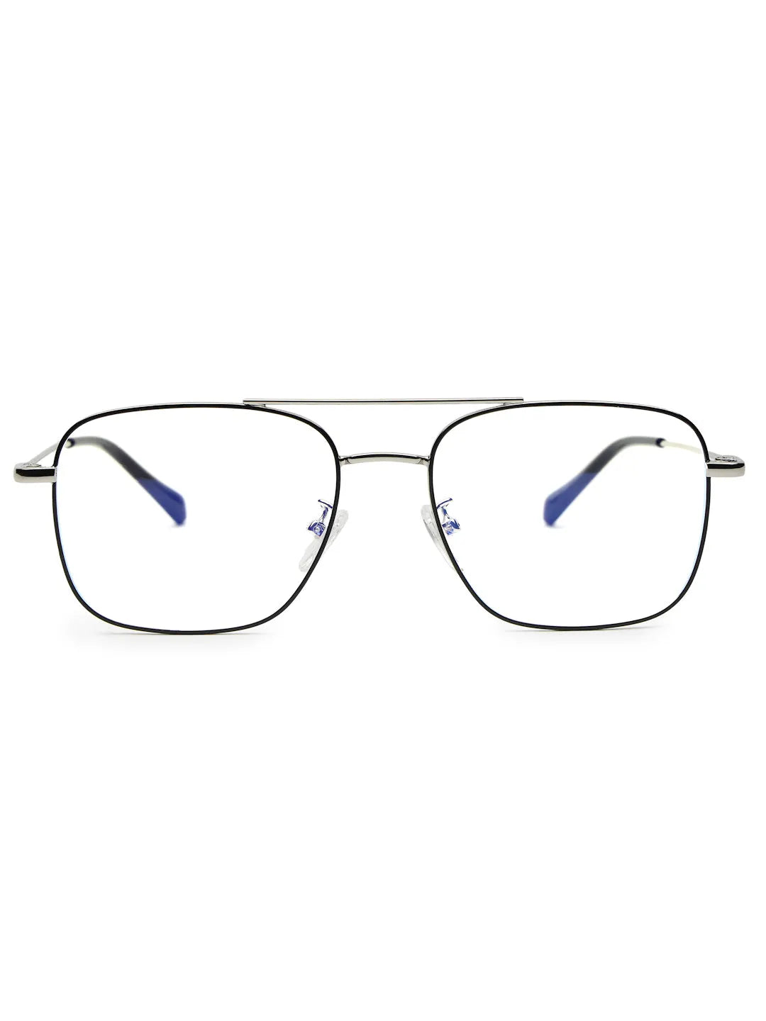 Jovion | Black & Silver Medium Full Rim RECTANGLE Computer Glasses for Men & Women [Blue Block]
