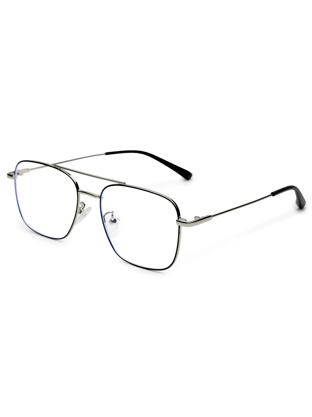 Jovion | Black & Silver Medium Full Rim RECTANGLE Computer Glasses for Men & Women [Blue Block]
