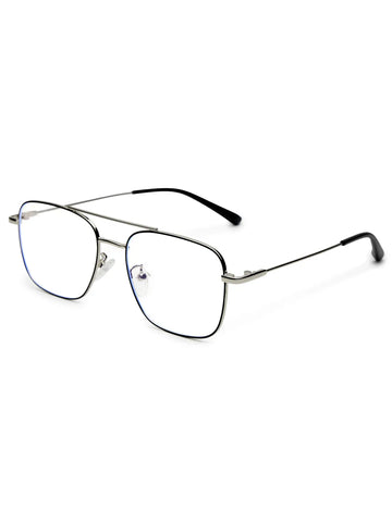 Jovion | Black & Silver Medium Full Rim RECTANGLE Computer Glasses for Men & Women [Blue Block]