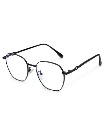 Frostis | Black Small Full Rim Hexagonal Computer Glasses for Men & Women [Blue Block]