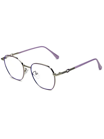 Frostis | Silver & Purple Small Full Rim Hexagonal Computer Glasses for Men & Women [Blue Block]