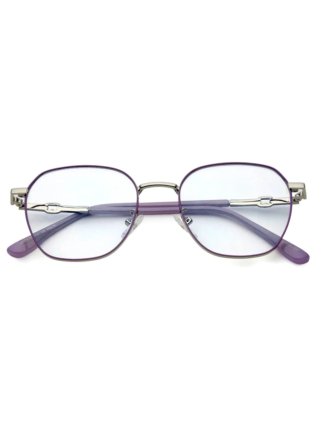 Frostis | Silver & Purple Small Full Rim Hexagonal Computer Glasses for Men & Women [Blue Block]