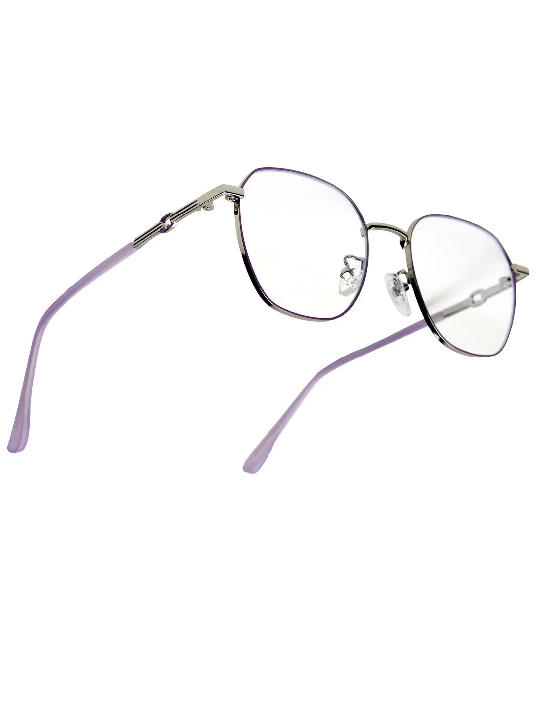 Frostis | Silver & Purple Small Full Rim Hexagonal Computer Glasses for Men & Women [Blue Block]