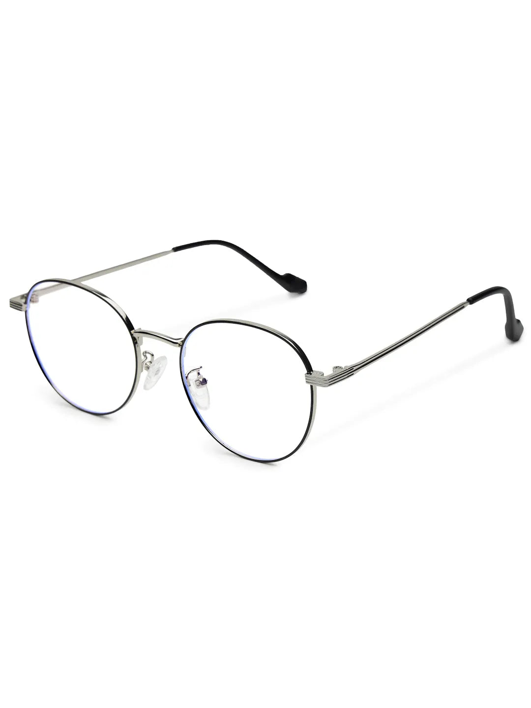 Galveris | Black & Silver Small Full Rim Round Computer Glasses for Men & Women [Blue Block]