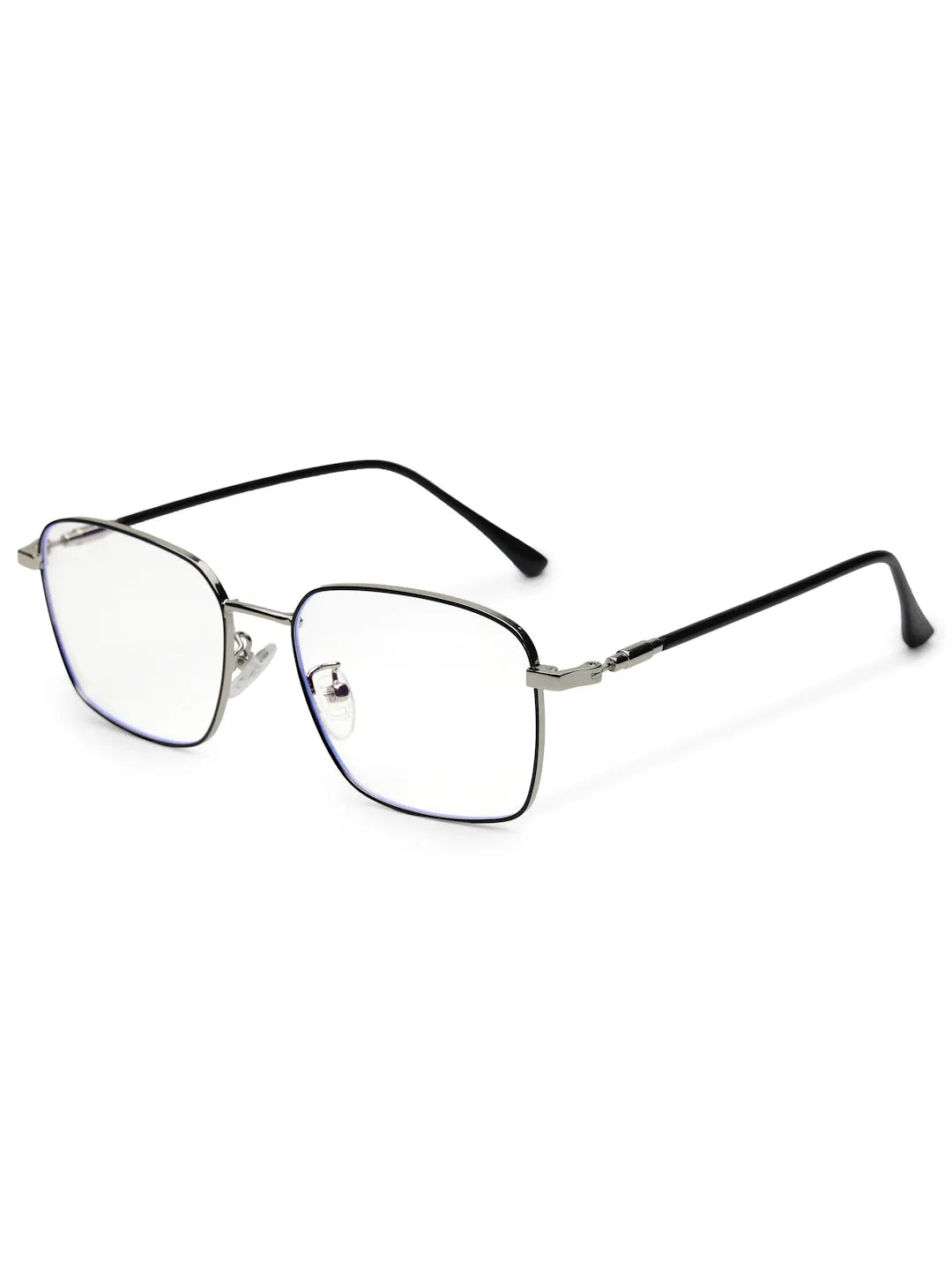 Fyrion | Black & Silver Medium Full Rim RECTANGLE Computer Glasses for Men & Women [Blue Block]