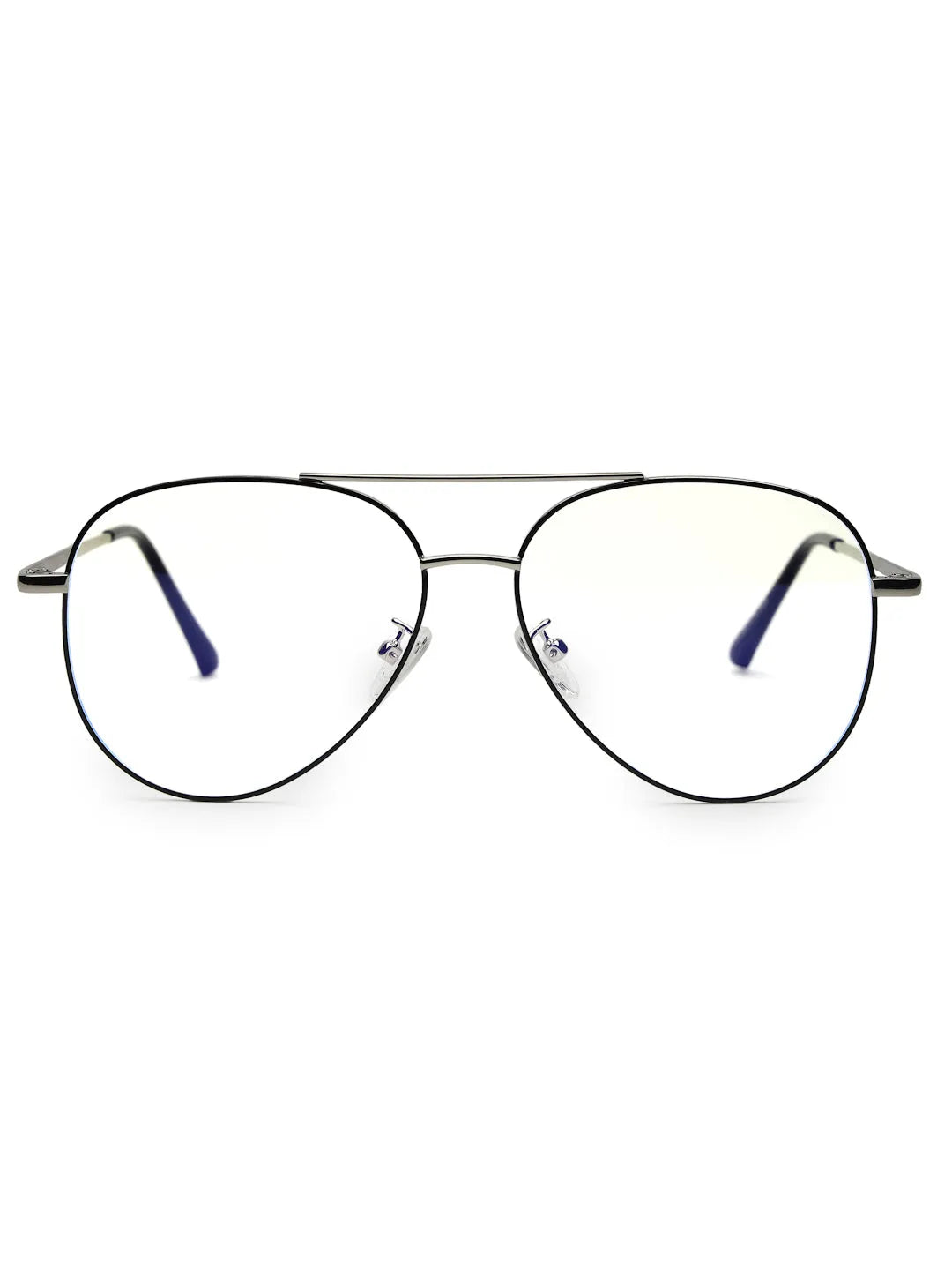 Gravion | Silver & Black Medium Full Rim Aviator Computer Glasses for Men & Women [Blue Block]