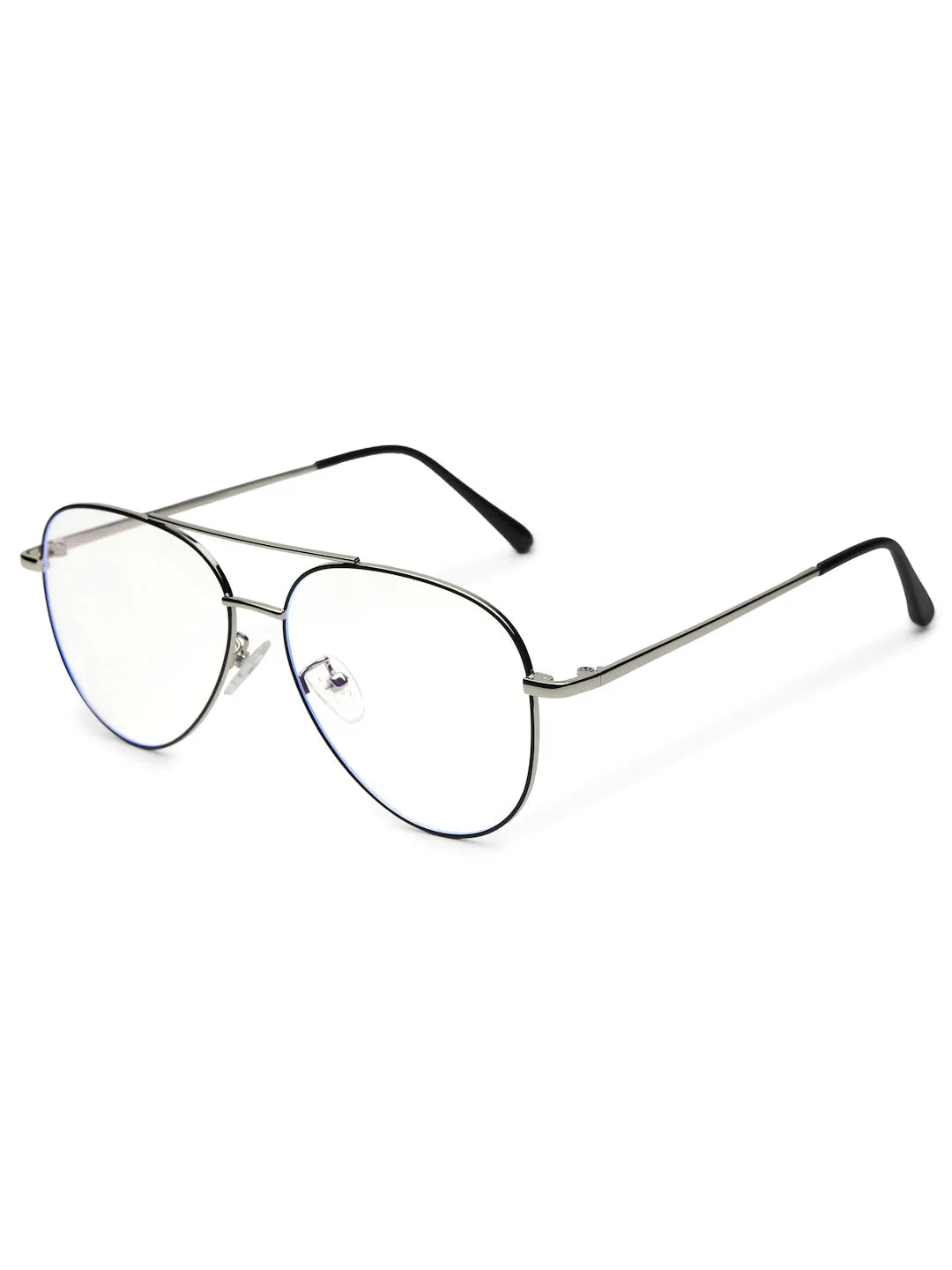 Gravion | Silver & Black Medium Full Rim Aviator Computer Glasses for Men & Women [Blue Block]