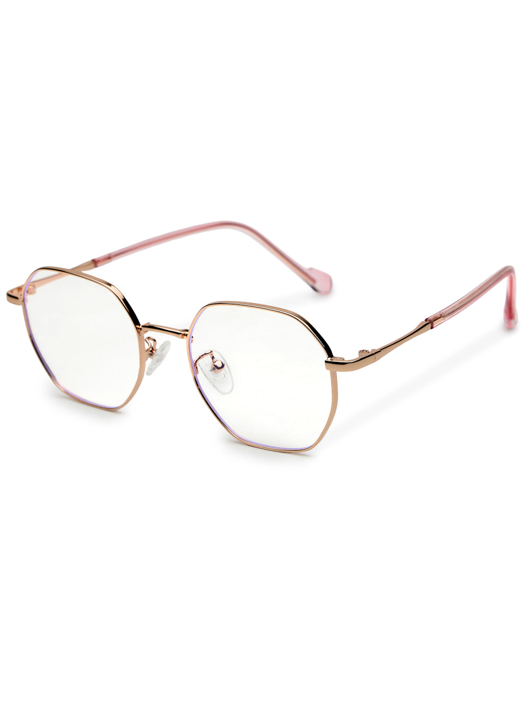 Dravon | Golden Rose Medium Full Rim Hexagonal Computer Glasses for Men & Women [Blue Block]