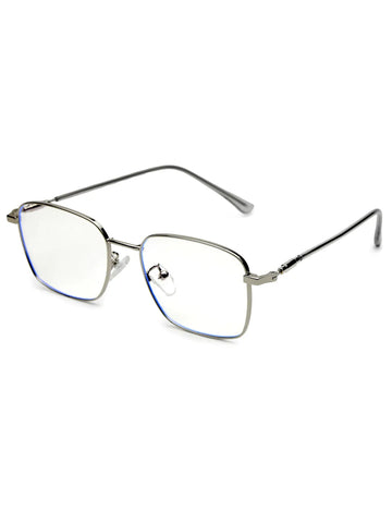 Fyrion | Silver Medium Full Rim RECTANGLE Computer Glasses for Men & Women [Blue Block]