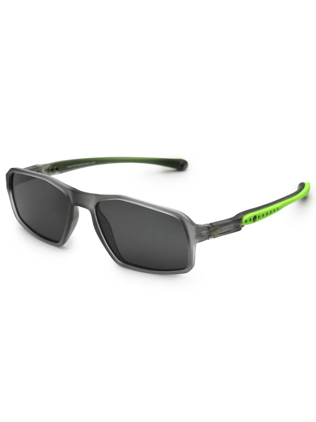 Sparks | Grey Large Full Rim Rectangle Sports for Men & Women Temple Tip Color Green [Polarized]