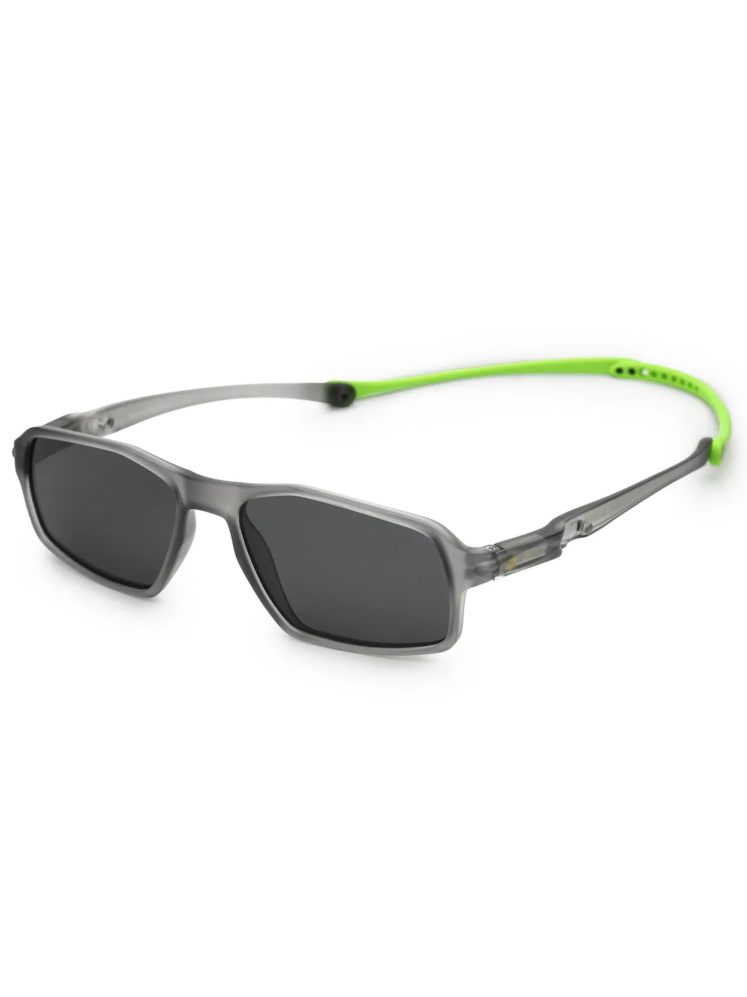Sparks | Grey Large Full Rim Rectangle Sports for Men & Women Temple Tip Color Green [Polarized]