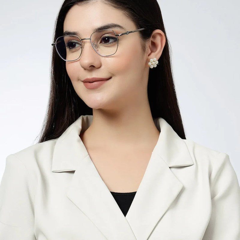 Frostis Silver Small Full Rim Hexagonal Computer Glasses for Men & Women — Hashtag Eyewears