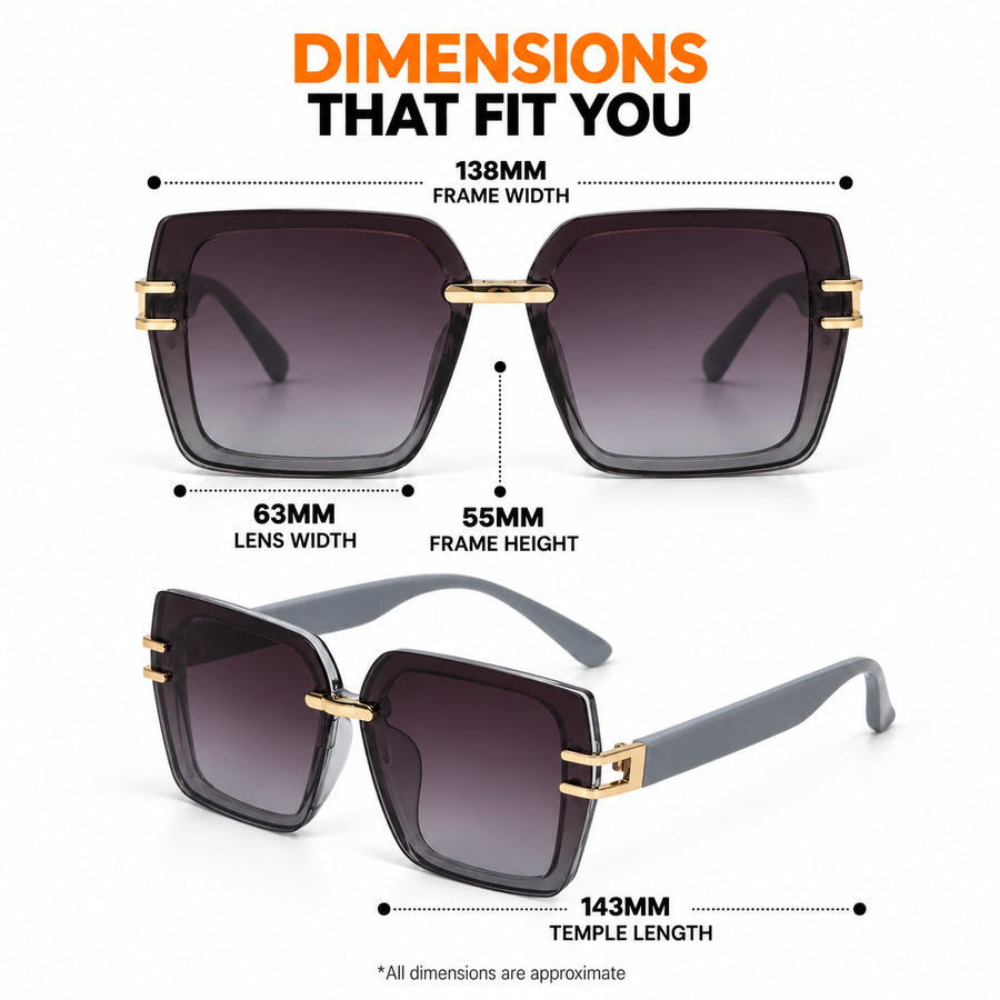 Valoria | Grey Large Full Rim Square Sunglasses for Women [UV-protected]