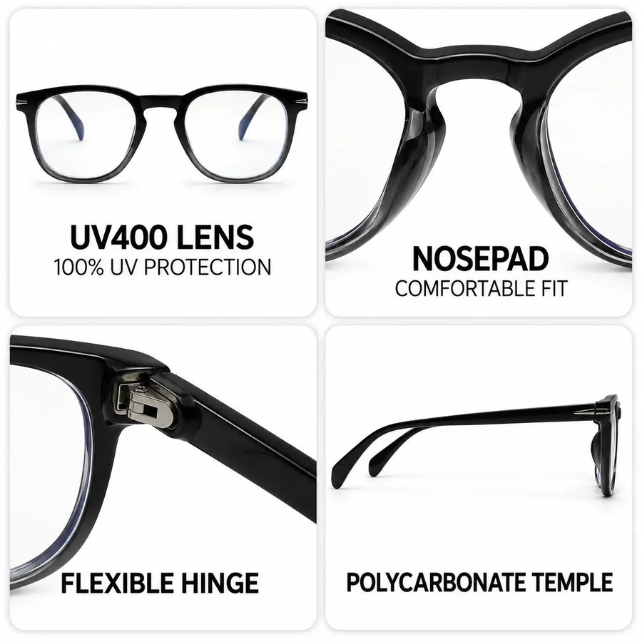 Rivena | Black Small Full Rim Square Computer Glasses for Men & Women [Blue Block]