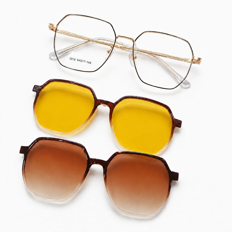 Zenith | Gold and Black Medium Full Rim Hexagonal Clip-on for Men & Women [Clip-on]