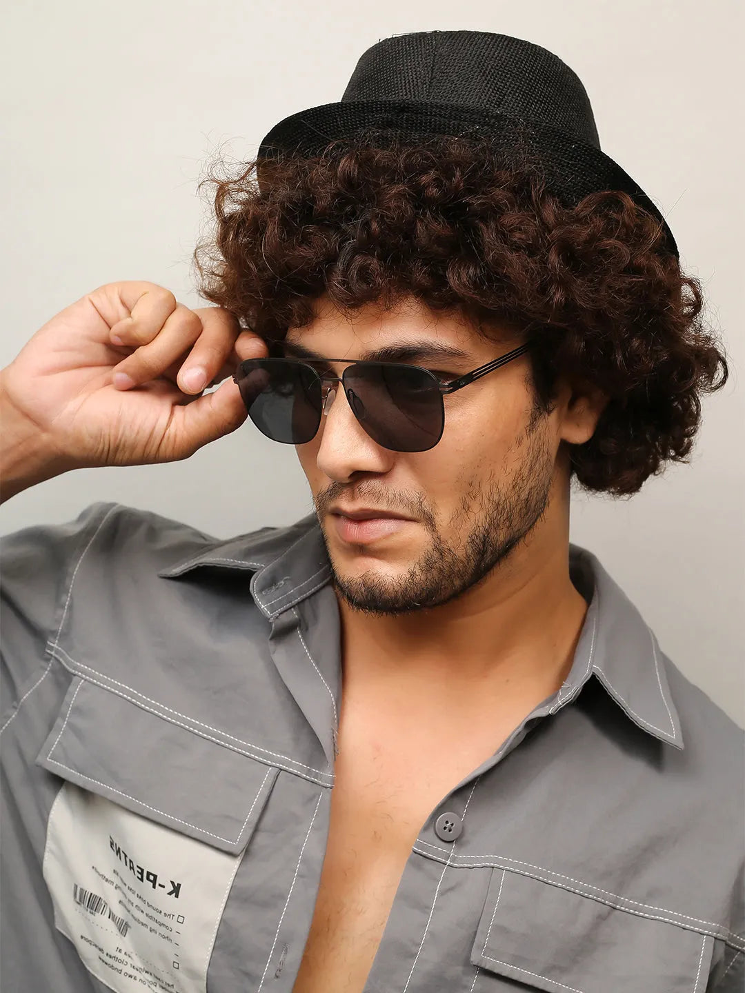 Helion | Black Small Full Rim Square Sunglasses for Men [Polarized]