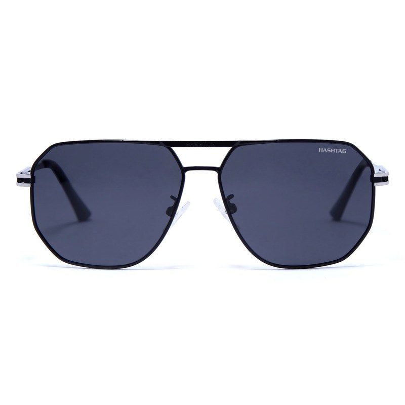 Sion Silver & Black Medium Full Rim Haxagonal Sunglasses for Men & Women — Hashtag Eyewears