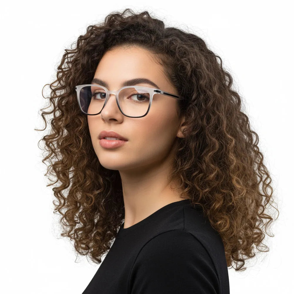 Blokz | Transparent White & Black Medium Full Rim RECTANGLE Computer Glasses for Men & Women [Blue Block]