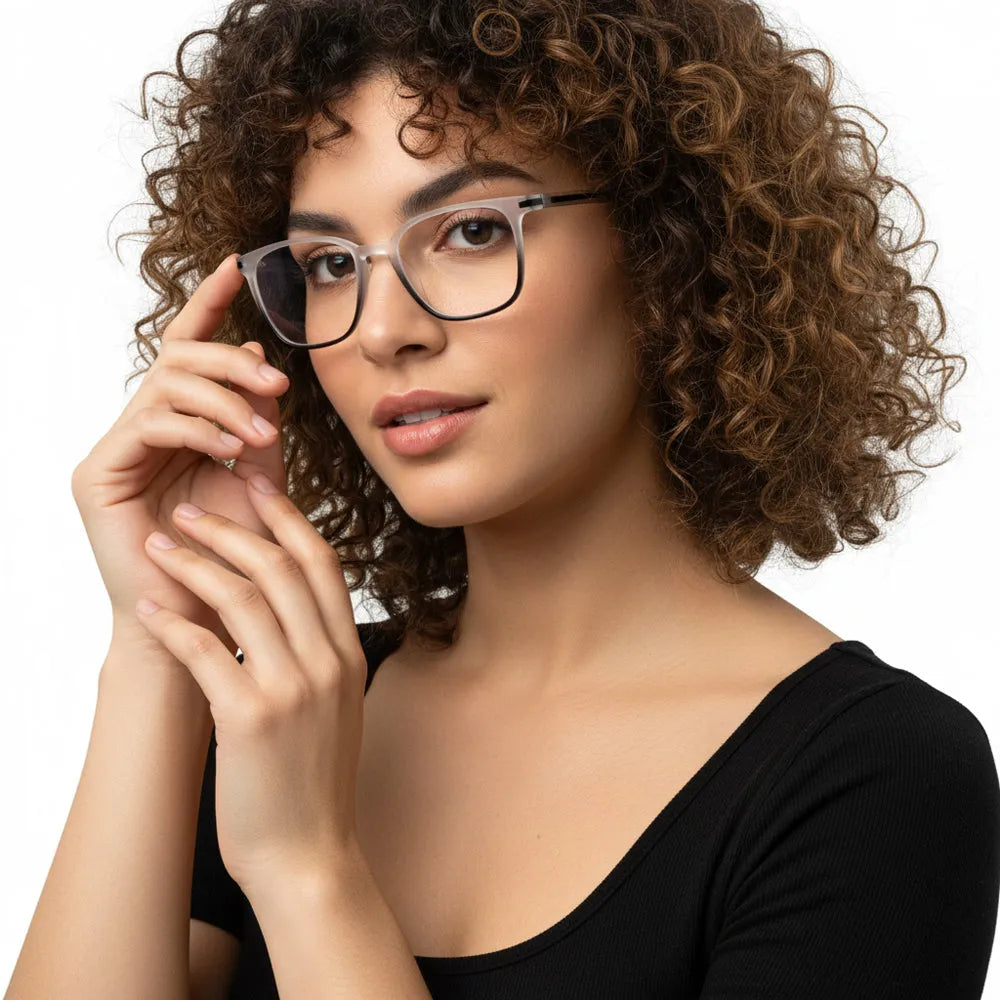 Blokz | Transparent White & Black Medium Full Rim RECTANGLE Computer Glasses for Men & Women [Blue Block]