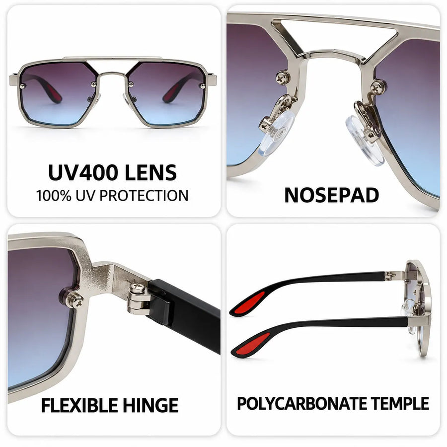 Shadron | Gradient Grey & Blue Medium Full Rim RECTANGLE Sunglasses for Men [UV-protected]
