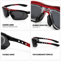 Valkor | Red & Black Free Size Half Rim Shield Sports Sunglasses for Men & Women Changeable Lens [Polarized]