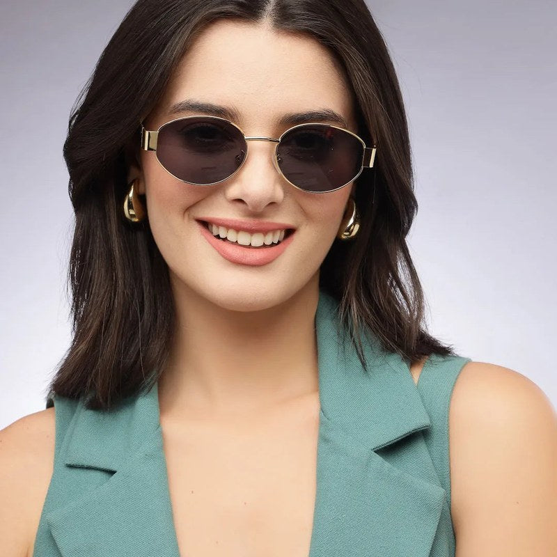 Ivory | Golden Medium Full Rim Oval Sunglasses for Women [UV-protected]