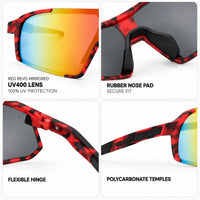 Swift | Red-Black Texture Large Full Rim Visor Sports Sunglasses for Men & Women [Mirrored]