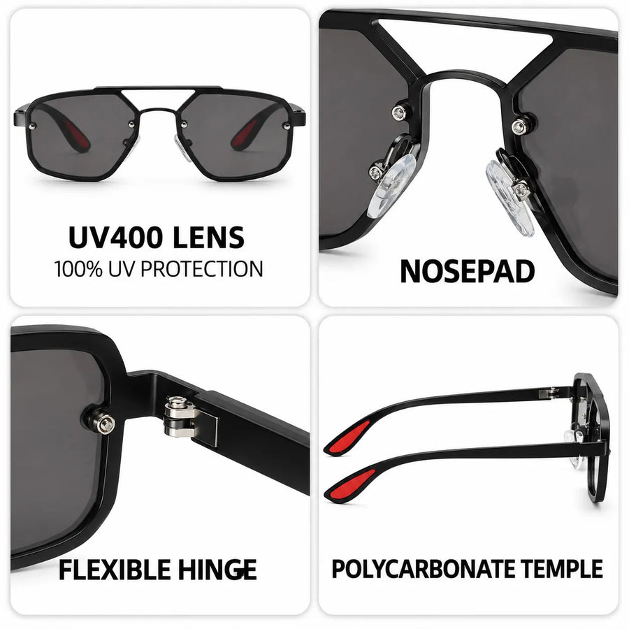 Shadron | Black Medium Full Rim Rectangle Sunglasses for Men [UV-protected]