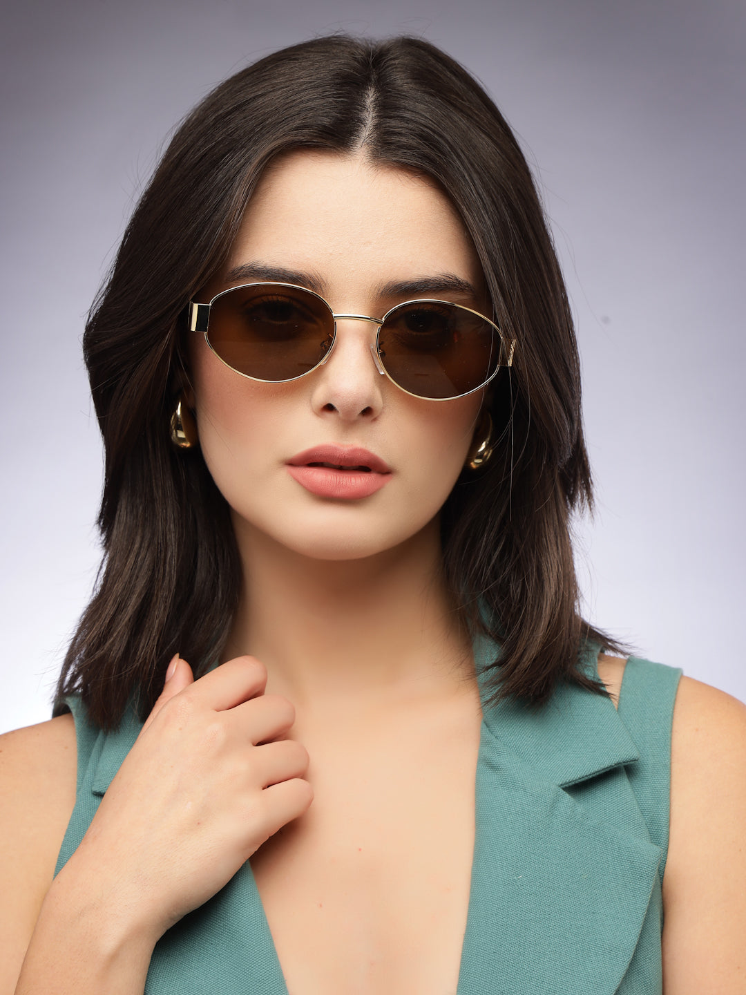 Ivory | Brown Medium Full Rim Oval Sunglasses for Women [UV-protected]