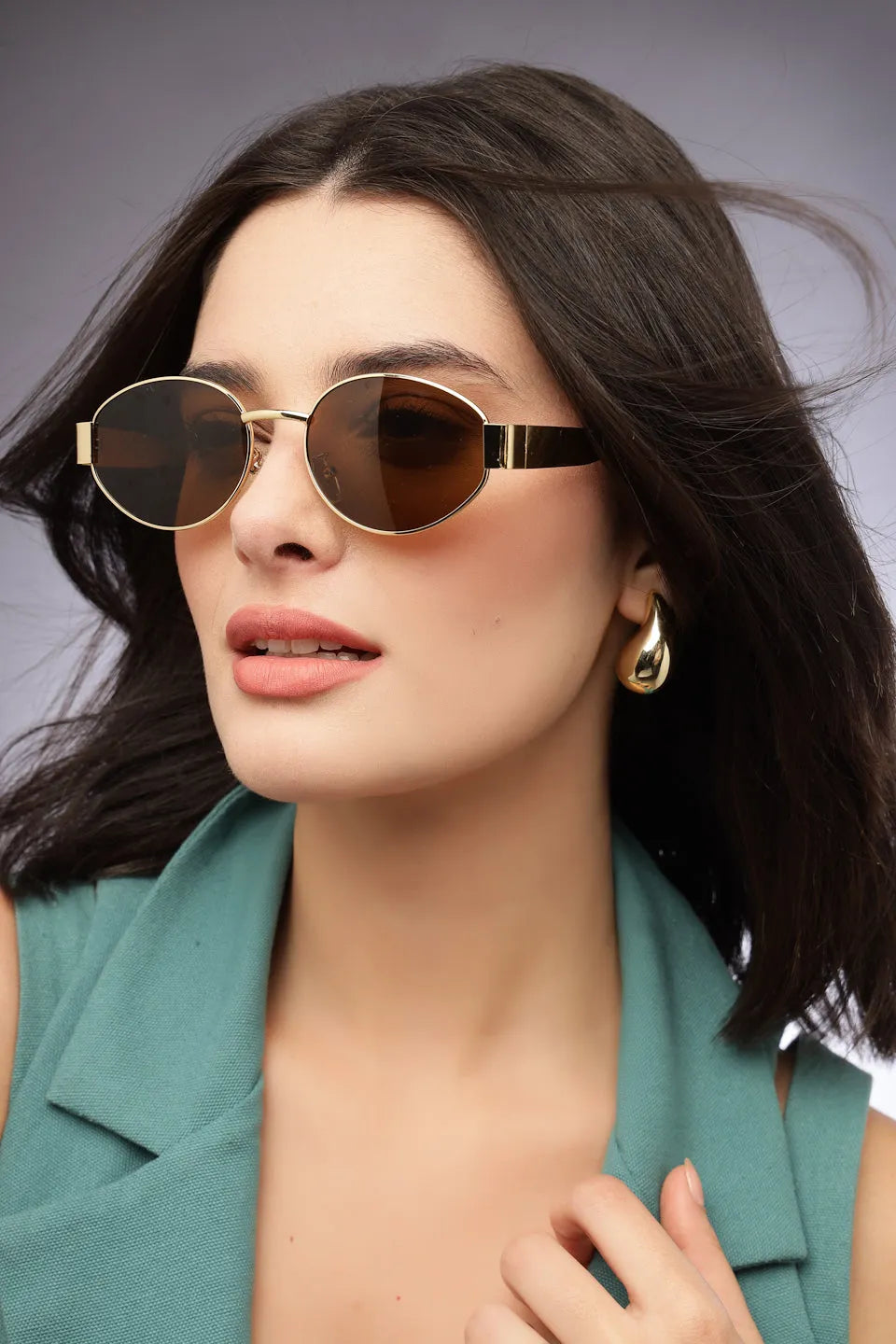 Ivory | Brown Medium Full Rim Oval Sunglasses for Women [UV-protected]